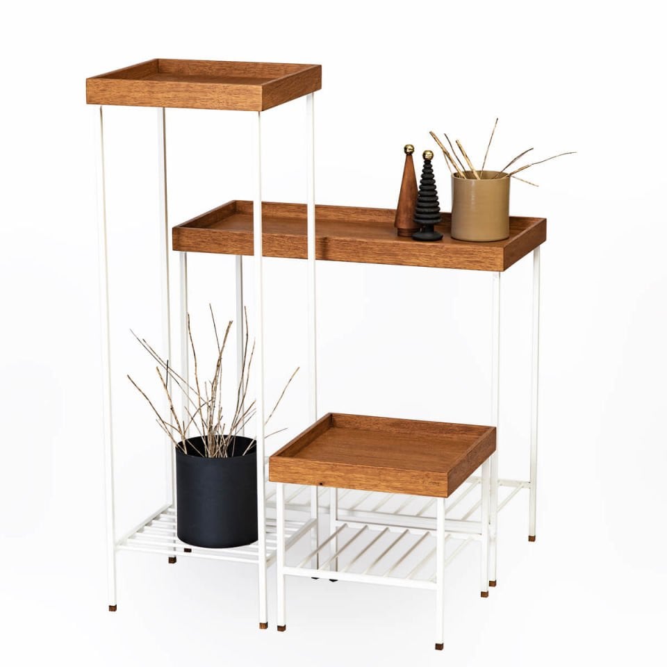Solid Wood Wide Side Table / Flower Pot – EDGE Series, Metal Legs WHITE – Forest