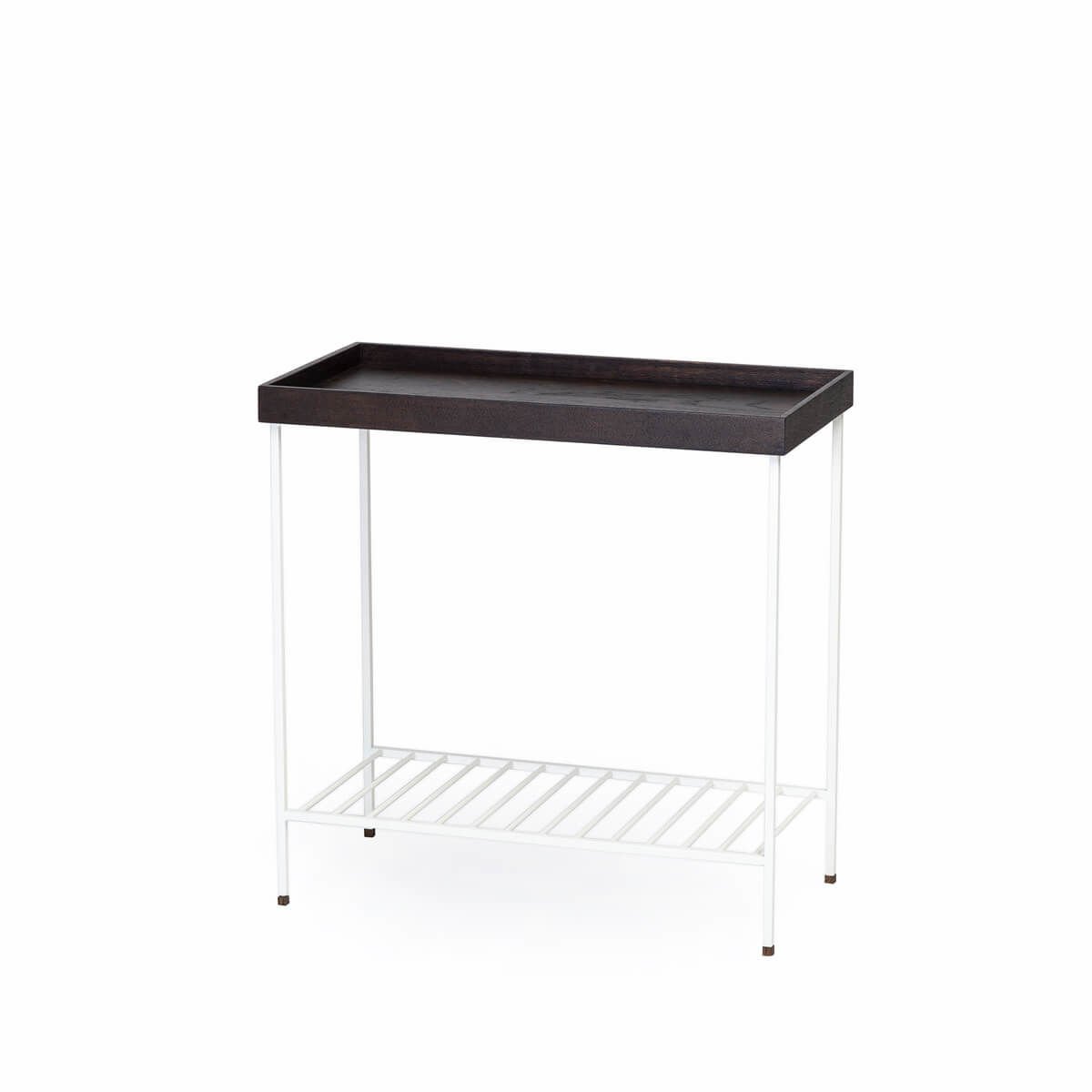 Solid Wood Wide Side Table / Flower Pot – EDGE Series, Metal Legs WHITE - Dark
