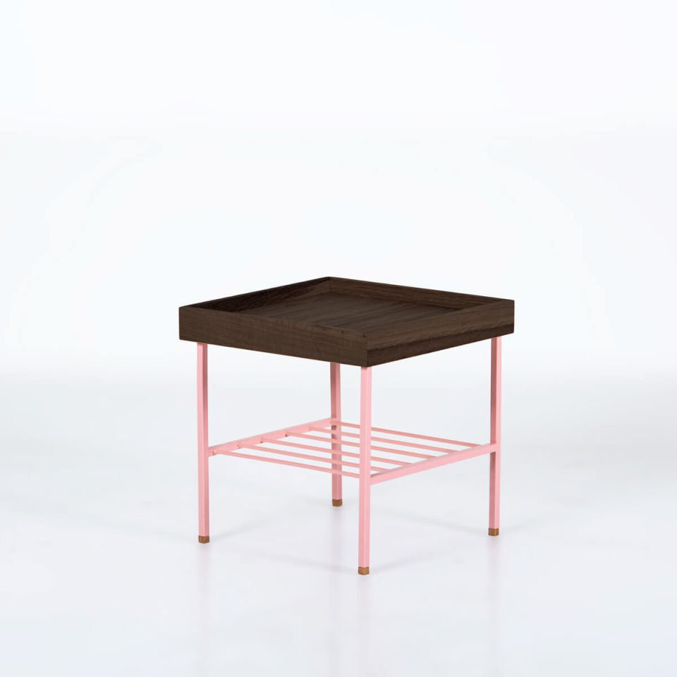 Solid Wood Short Side Table / Flower Pot – EDGE Series Dark - PINK