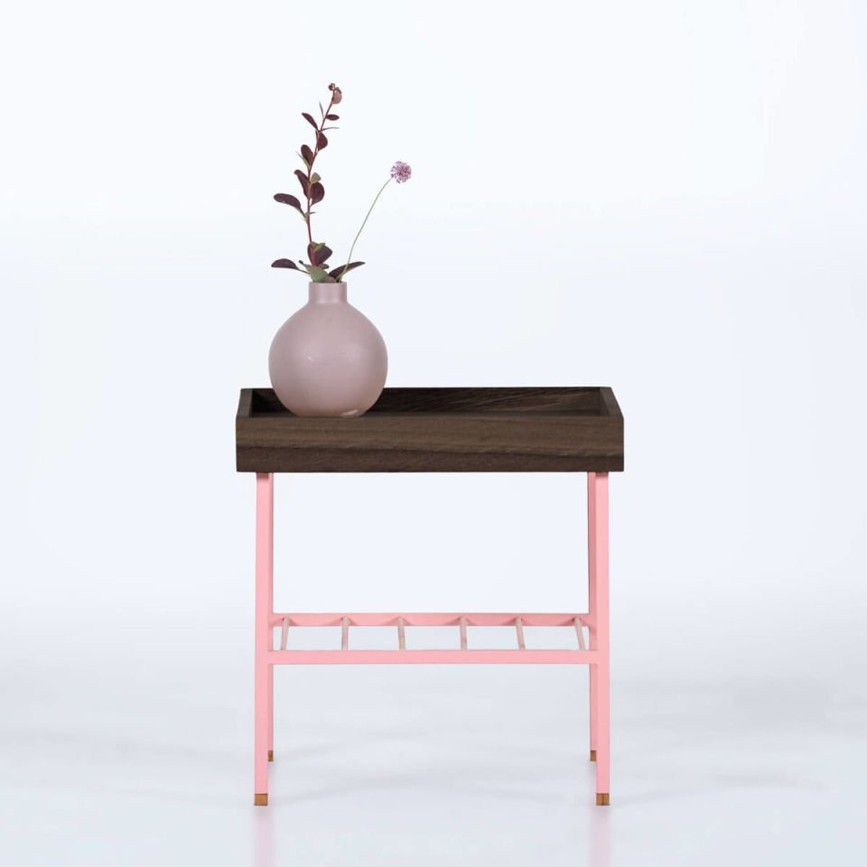 Solid Wood Short Side Table / Flower Pot – EDGE Series Dark - PINK
