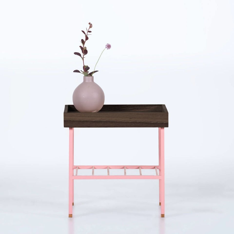 Masif Ahşap Kısa Yan Sehpa / Saksılık – EDGE Serisi Dark - PEMBE