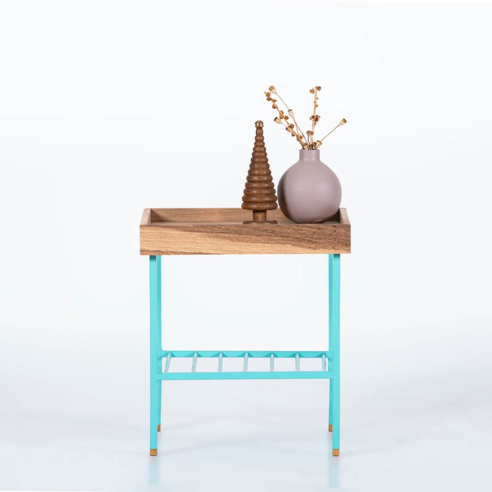 Solid Wood Short Side Table / Flower Pot – EDGE Series Raw - GREEN