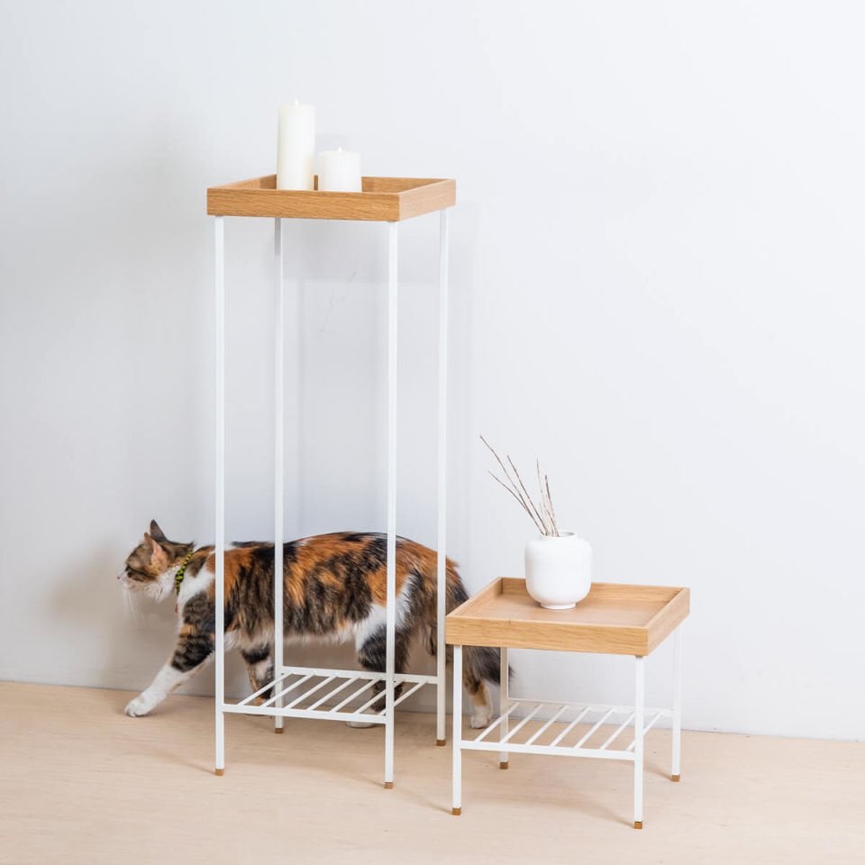 Solid Oak Short Side Table / Flower Pot – EDGE Series Raw - WHITE