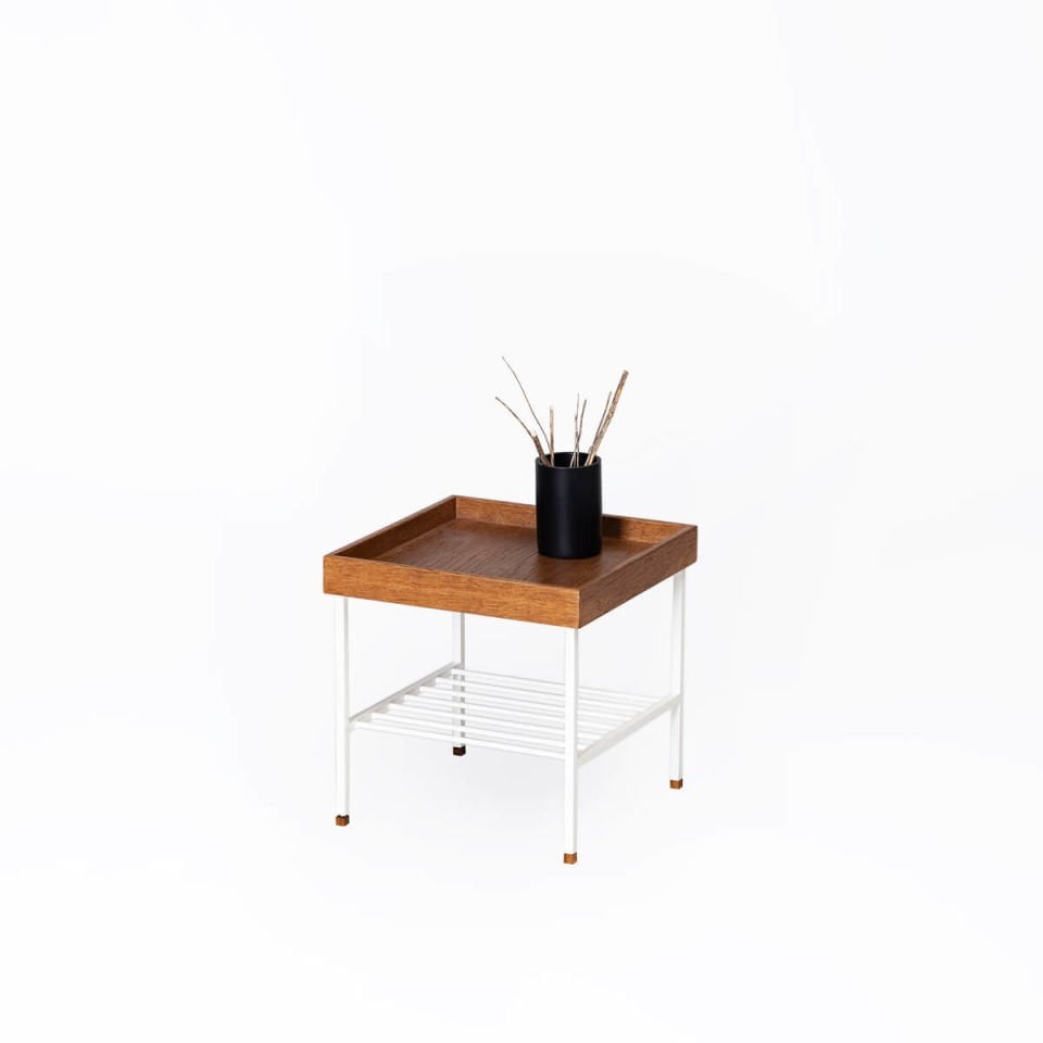 Solid Oak Short Side Table / Flower Pot – EDGE Series Forest - WHITE