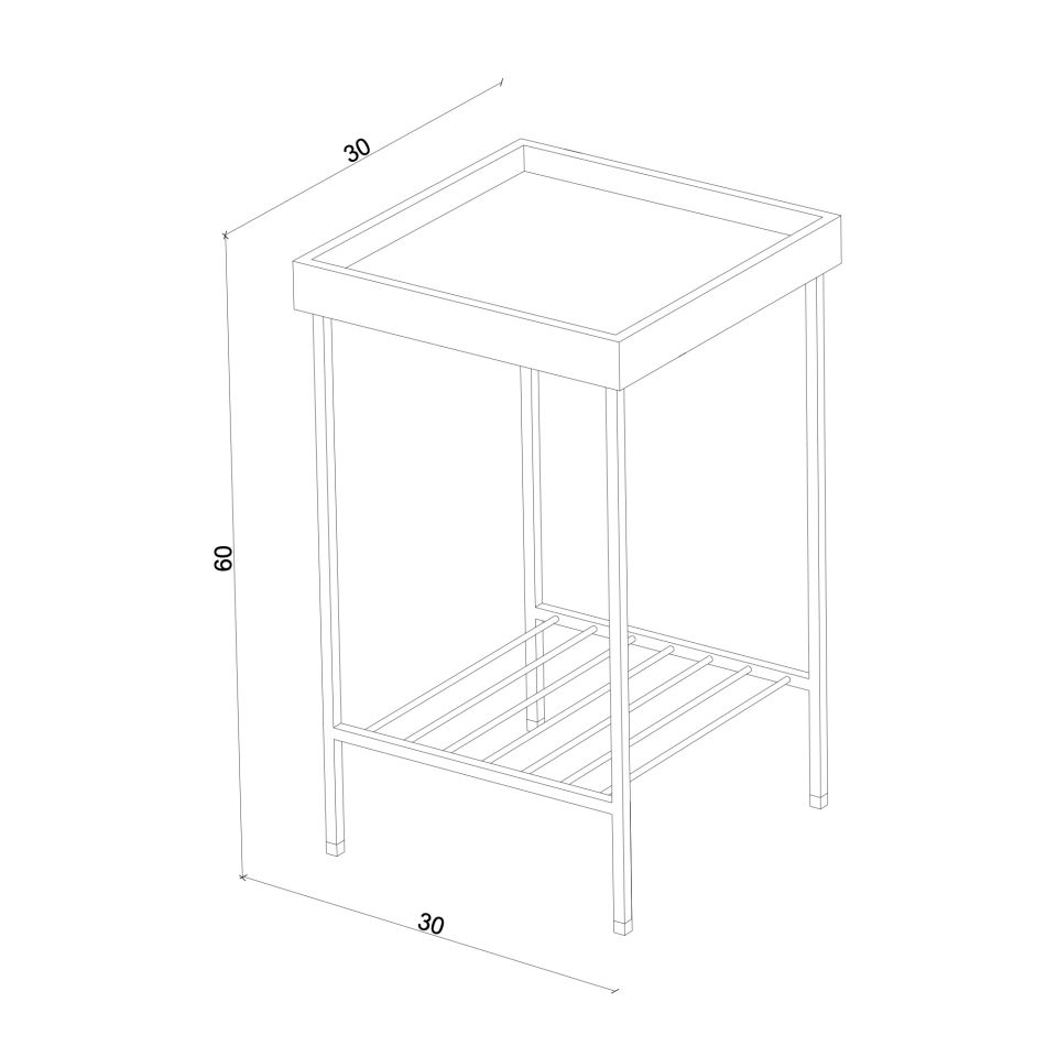 Solid Oak Medium Size Side Table / Flower Pot – EDGE Series, Metal Leg Forest – WHITE