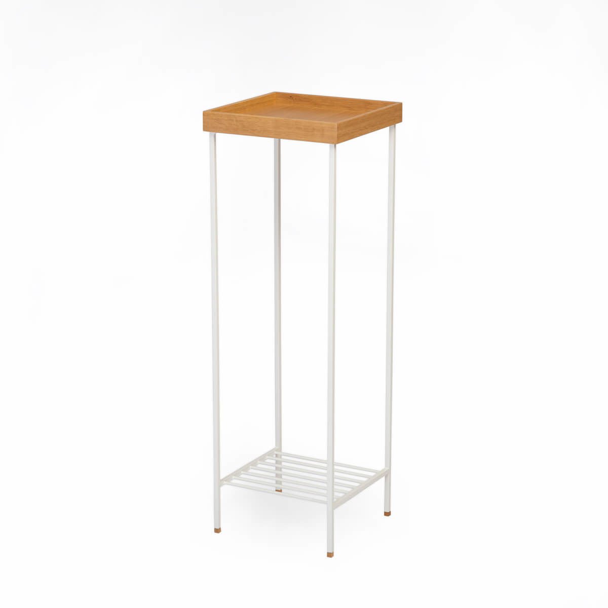 Solid Wood Long Side Table / Flower Pot – EDGE Series, Metal Leg Honey – WHITE