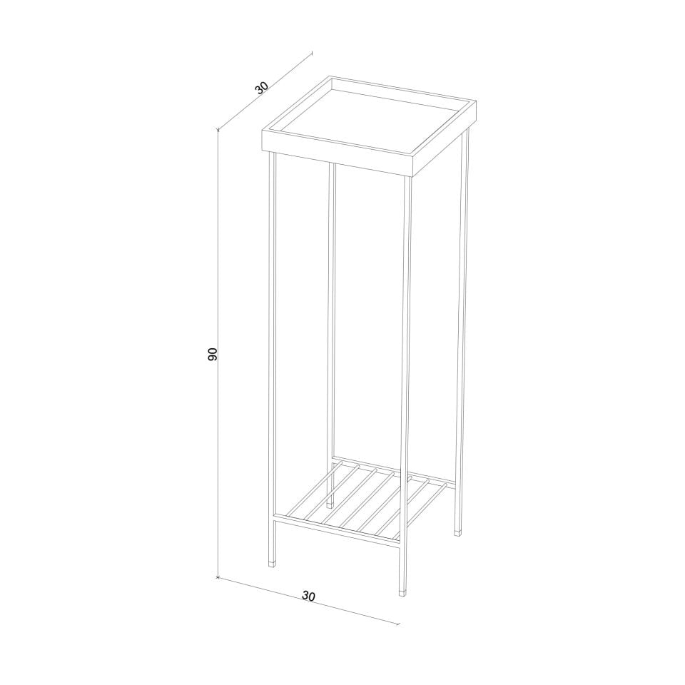 Solid Wood Long Side Table / Flower Pot – EDGE Series, Metal Leg Dark - WHITE