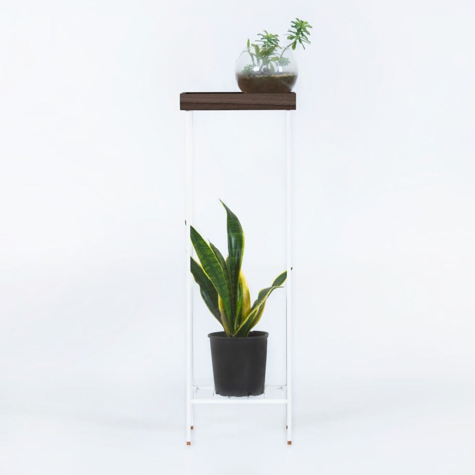 Solid Wood Long Side Table / Flower Pot – EDGE Series, Metal Leg Dark - WHITE