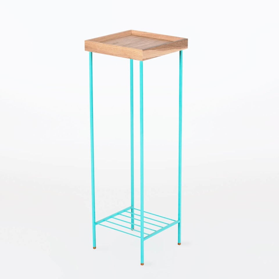 Solid Wood Long Side Table / Flower Pot – EDGE Series, Colored Metal Legs Raw - GREEN