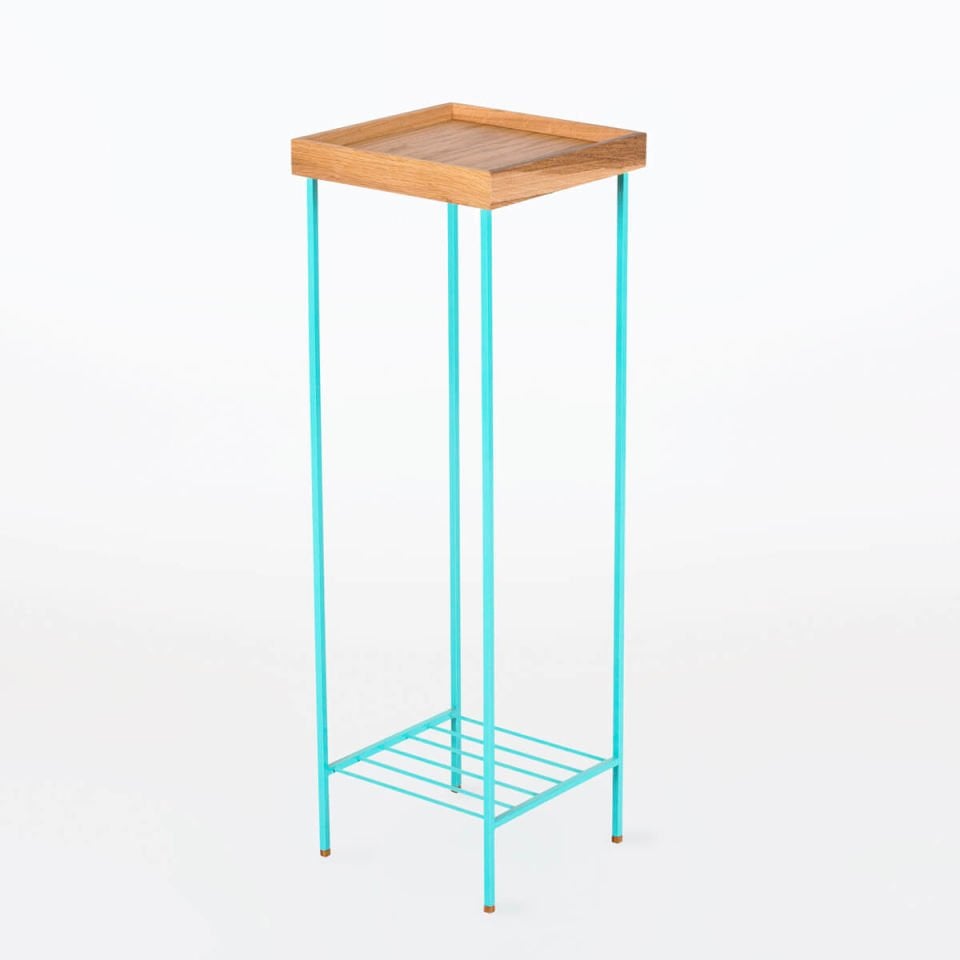 Solid Wood Long Side Table / Flower Pot – EDGE Series, Colored Metal Legs Honey - GREEN