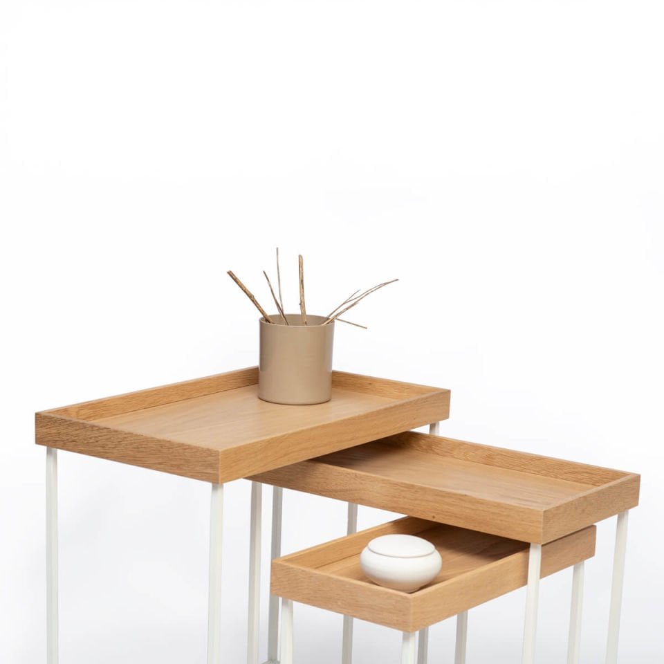 Solid Oak Nesting – EDGE Series, Black-Legged Honey – WHITE