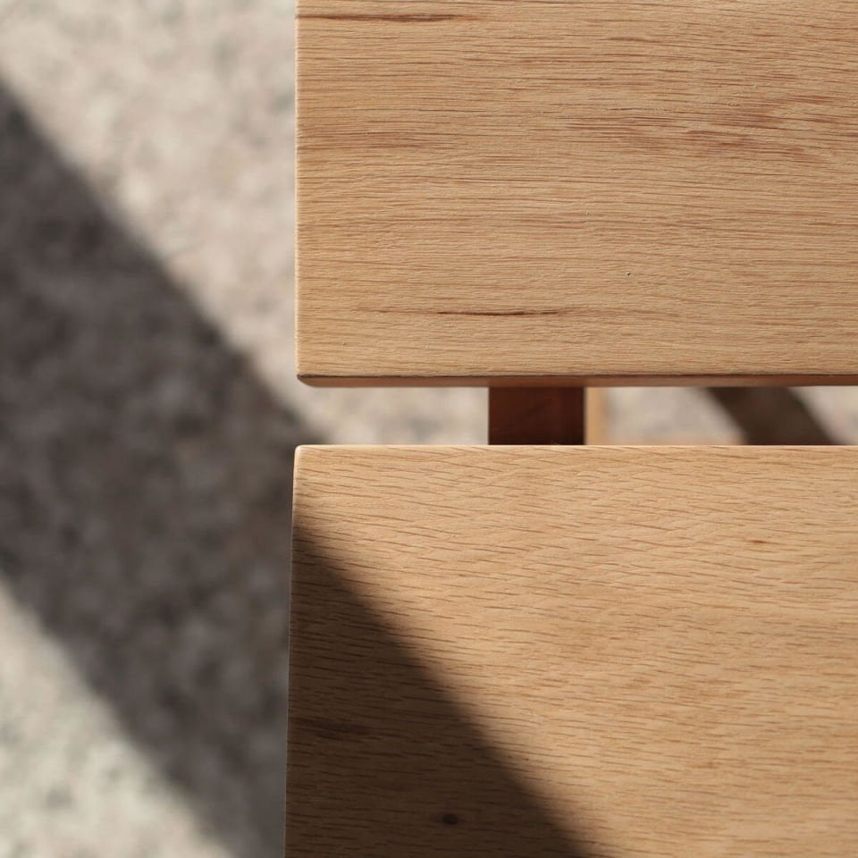 Solid Oak Low Bar Stool – PI Series, Brass Detail Raw