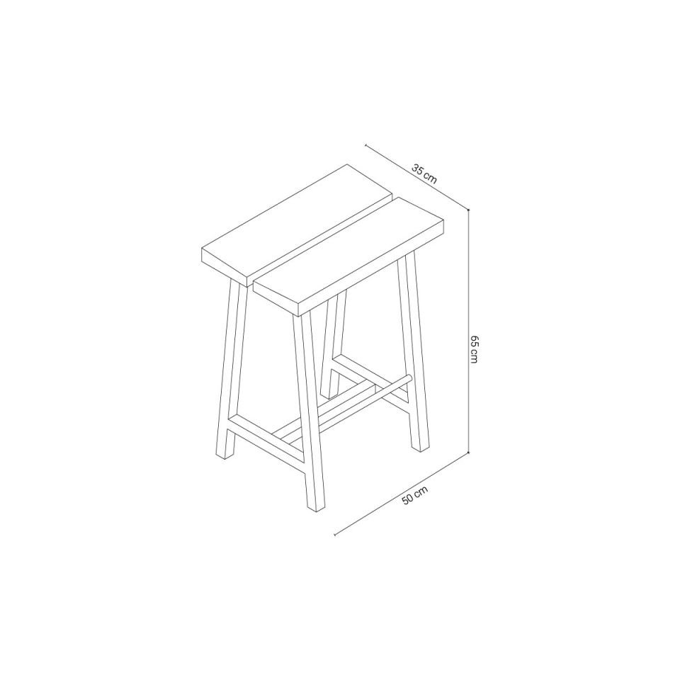 Solid Oak Low Bar Stool – PI Series, Dark with Brass Details