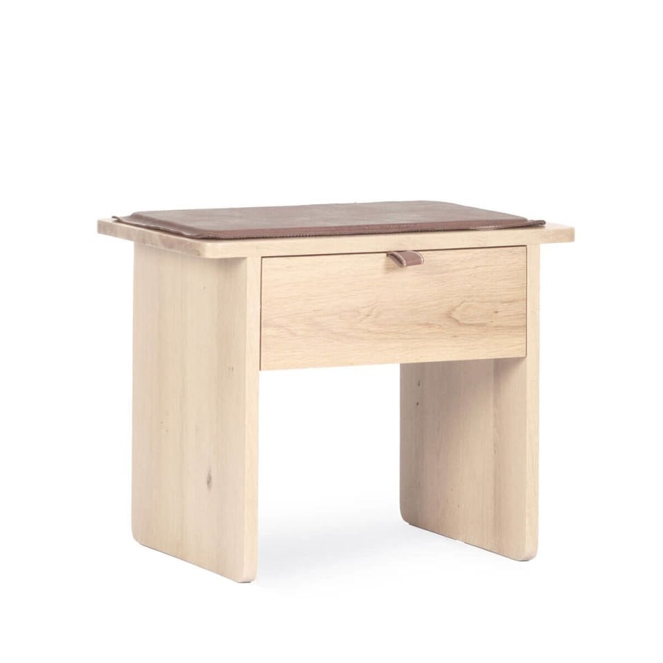 Oak Stool/Nightstand with Drawers – HOL JR. Series Raw
