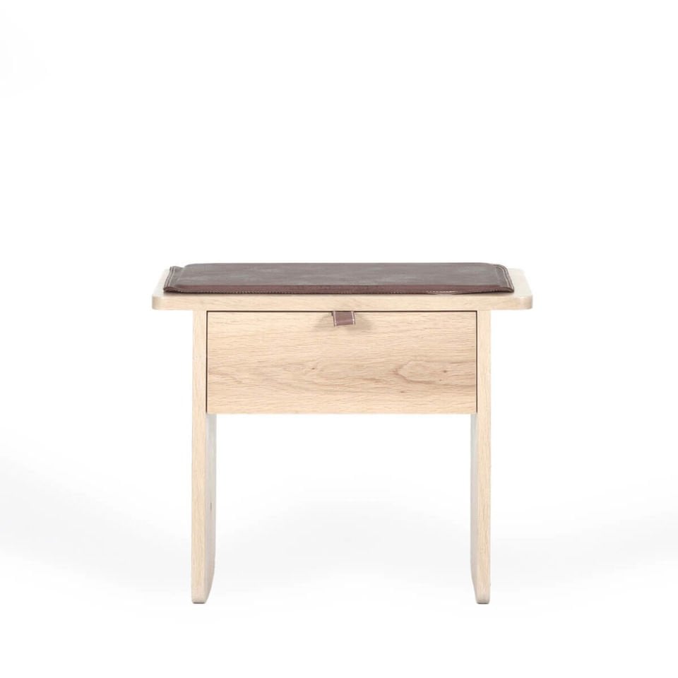 Oak Stool/Nightstand with Drawers – HOL JR. Series Raw