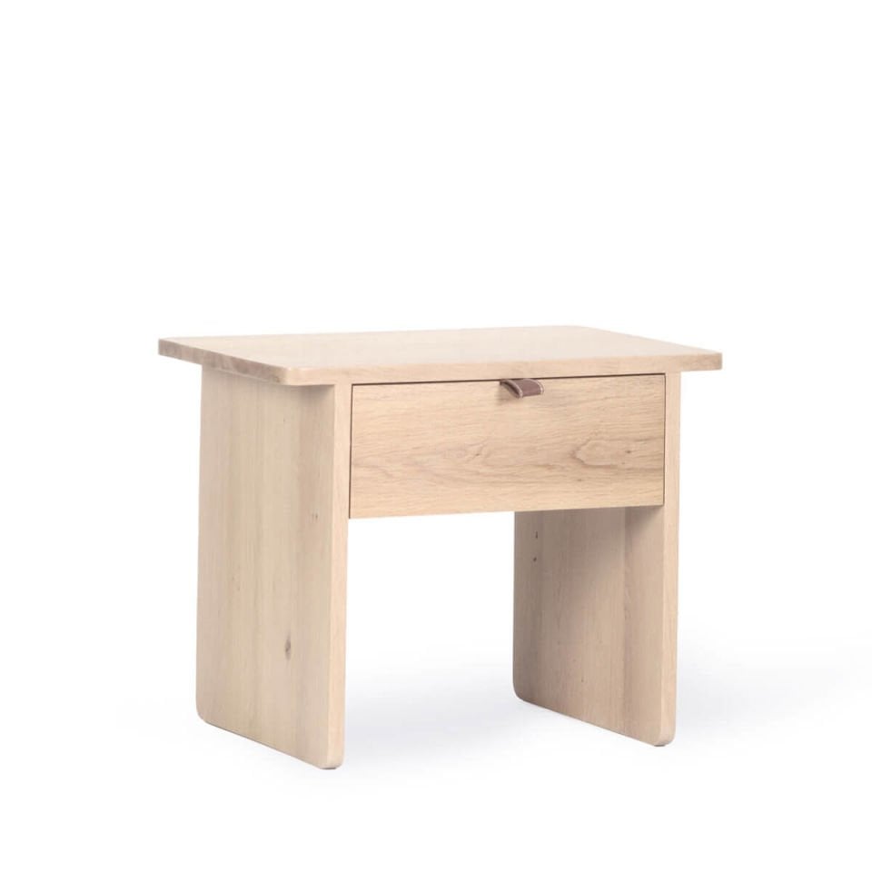 Oak Stool/Nightstand with Drawers – HOL JR. Series Raw