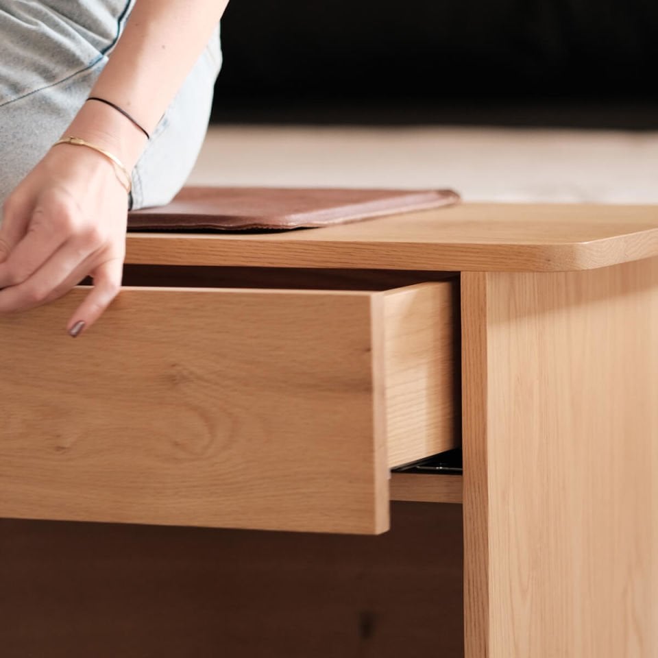 Oak Stool/Nightstand with Drawer – HOL JR. Series Honey