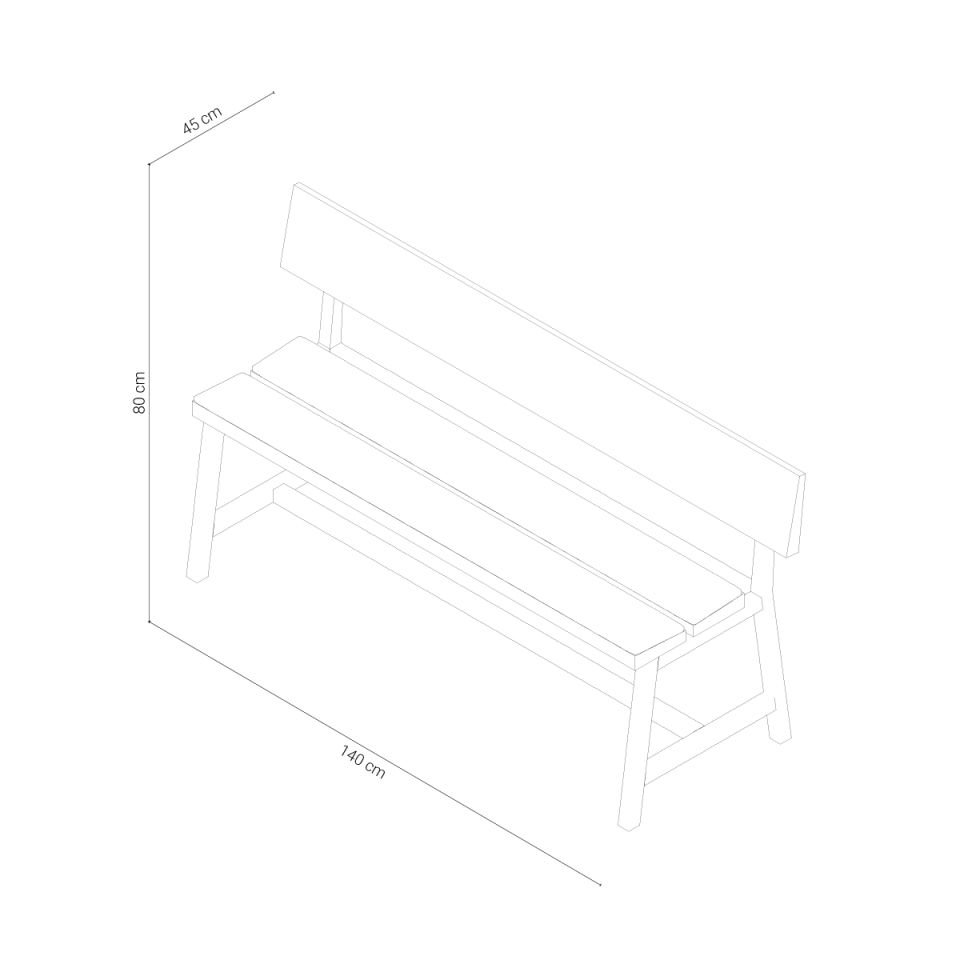 Solid Oak Bench with Backrest – PI Series Dark - 140 CM
