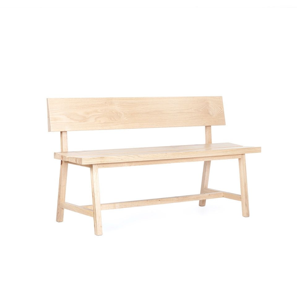 Solid Oak Bench with Backrest – PI Series Raw - 160 CM