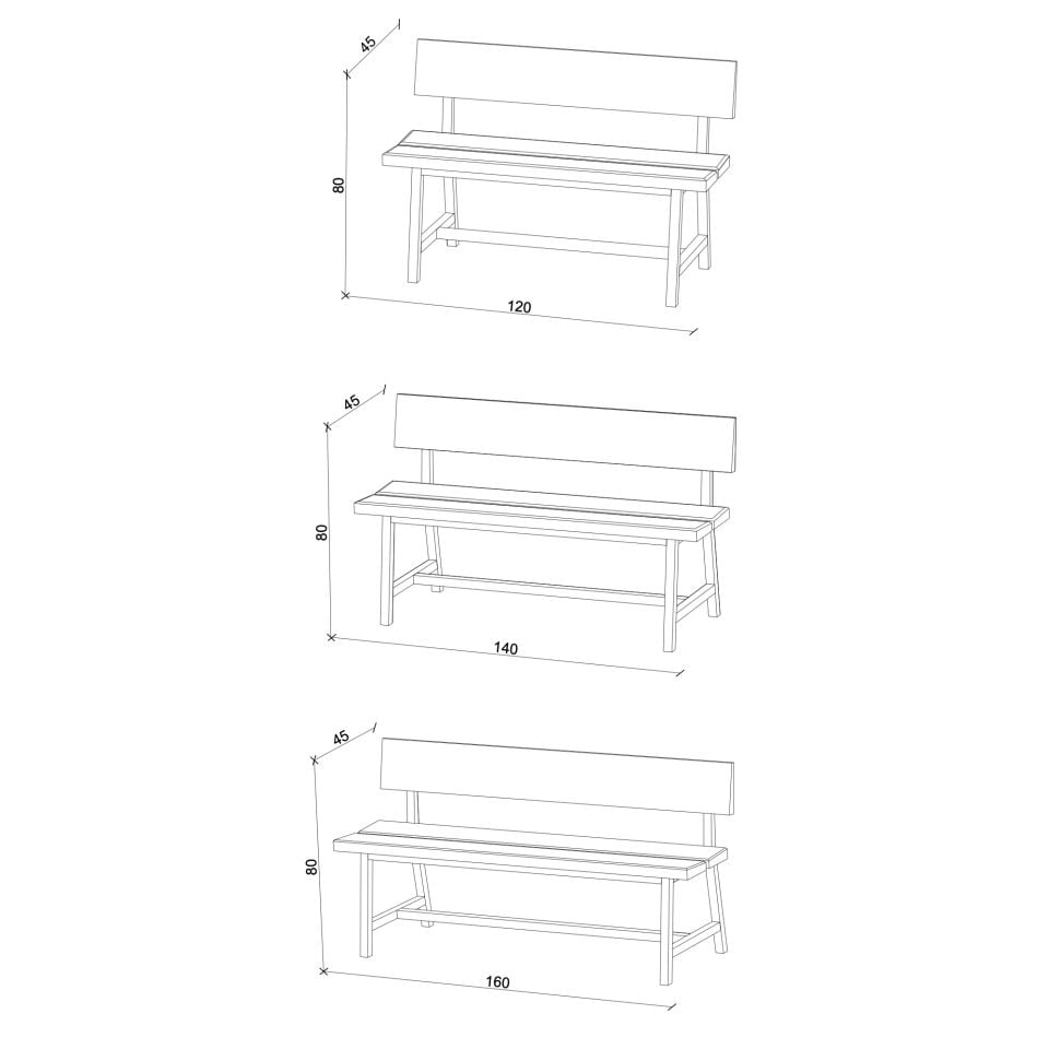 Solid Oak Bench with Backrest – PI Series Dark - 160 CM
