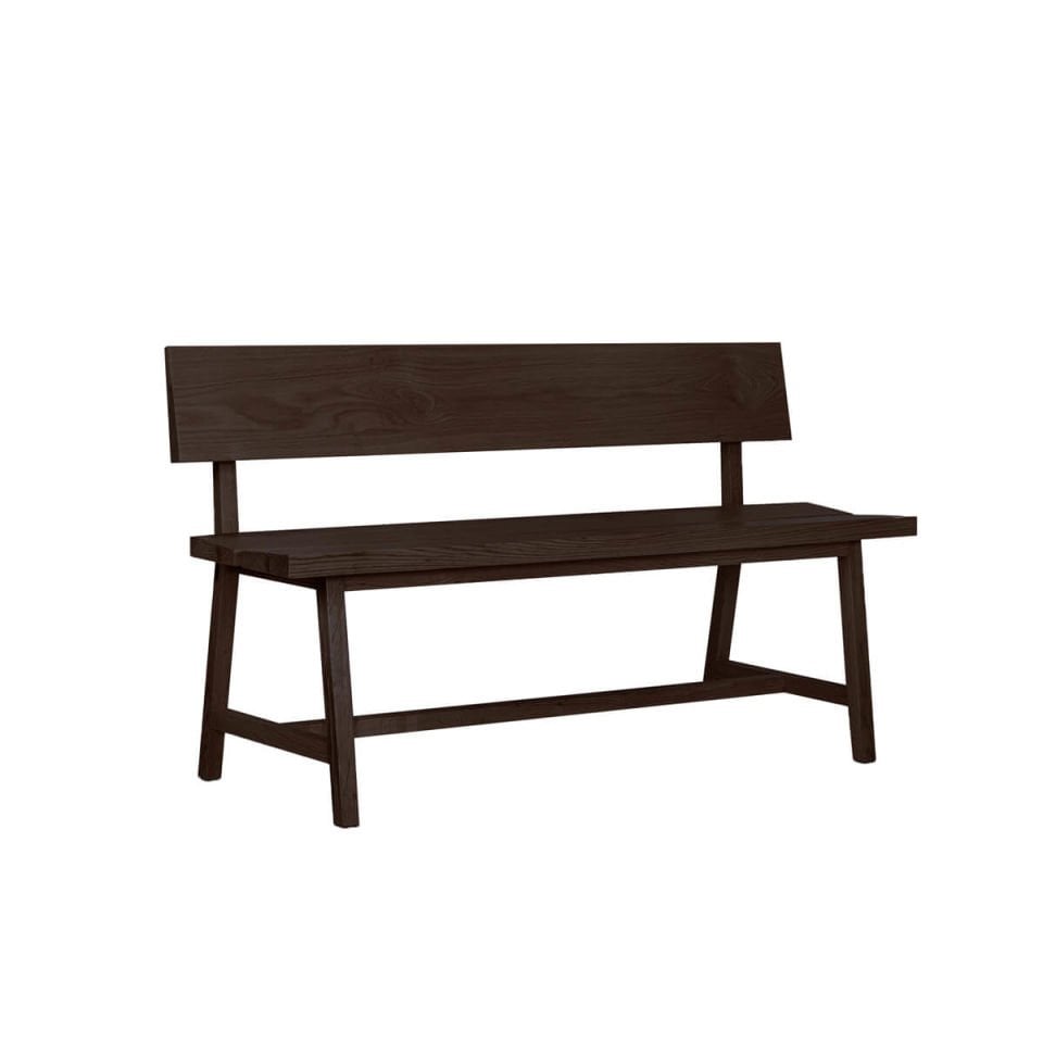 Solid Oak Bench with Backrest – PI Series Dark - 160 CM