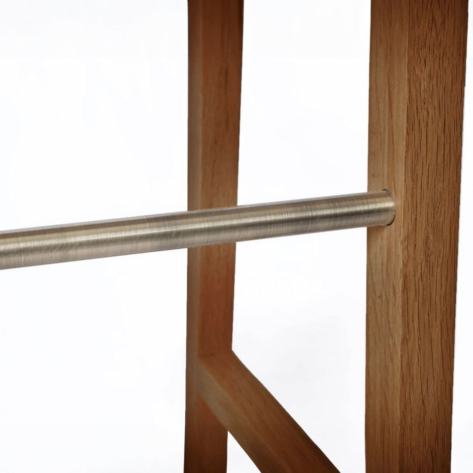 Solid Oak High Bar Stool – PI Series, Brass Detail Forest