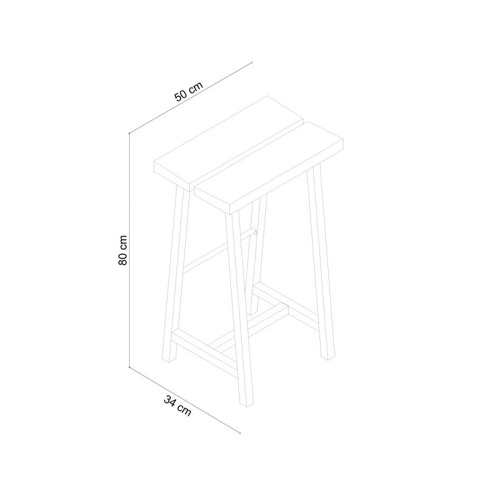 Solid Oak High Bar Stool – PI Series, Brass Detail Forest