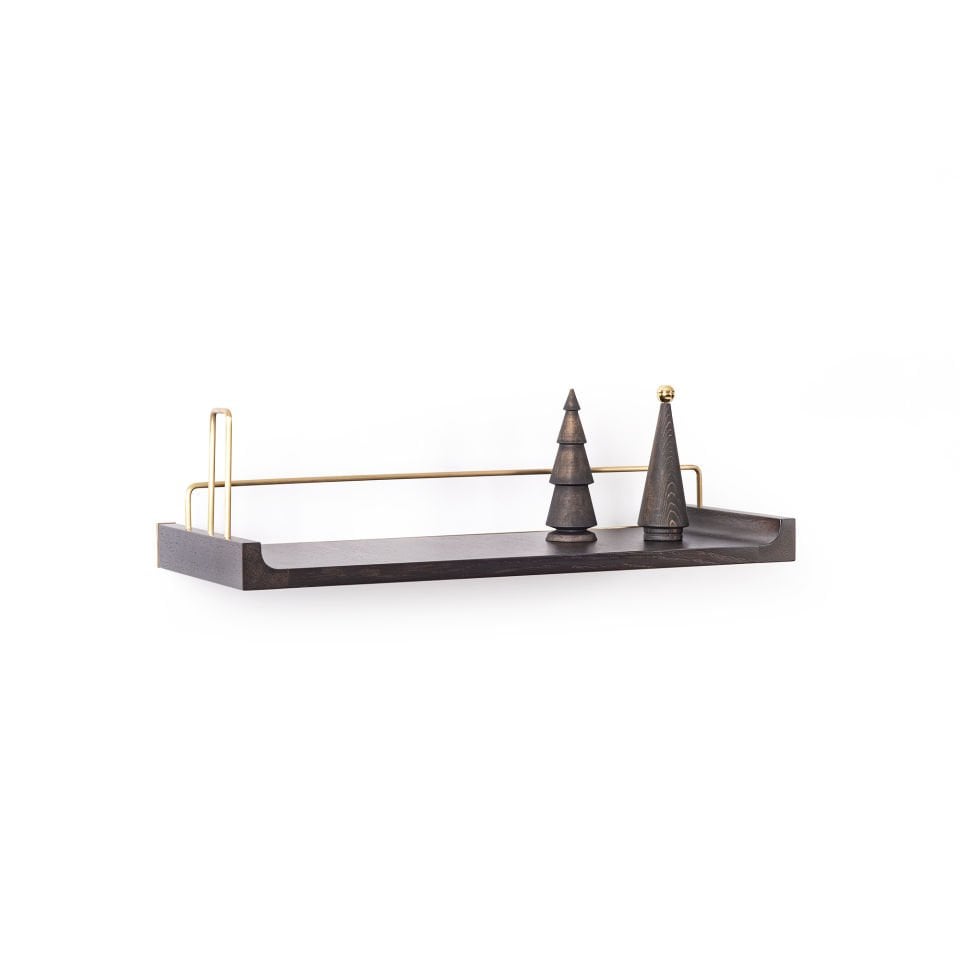 Wooden Flying Shelf – Medium Size, Oak, Gold Antique Detail Dark