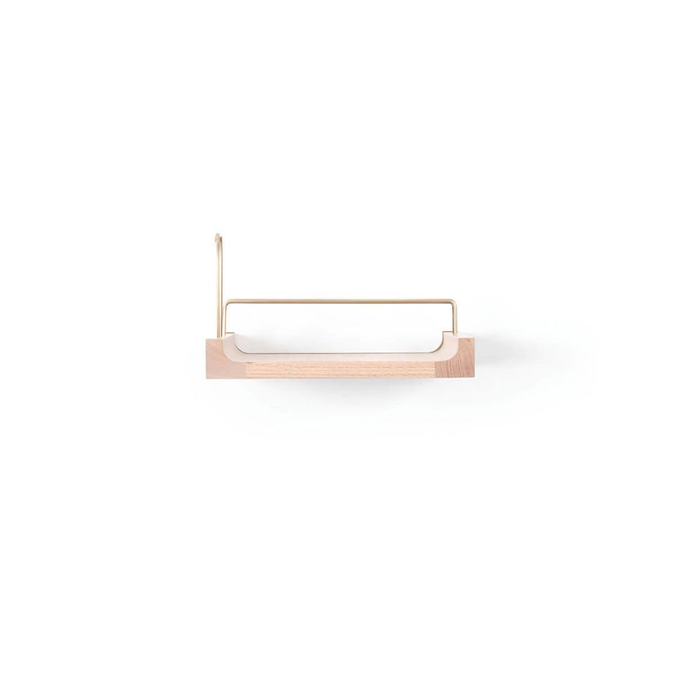 Wooden Flying Shelf – Small Size, Oak, Gold Antique Detailed Raw