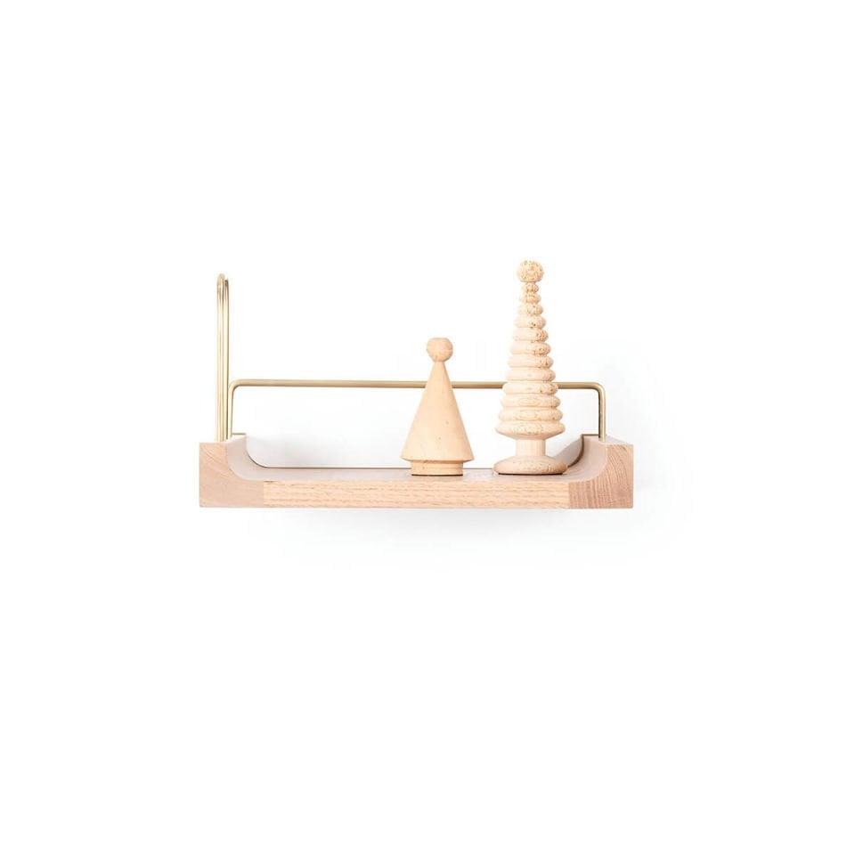 Wooden Flying Shelf – Small Size, Oak, Gold Antique Detailed Raw