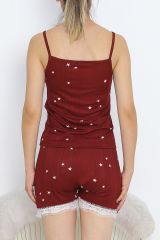 Şortlu Pijama Takımı Bordobeyaz1 - 178.1287.