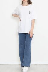 Baskılı Oversize Tişört Beyaz - 16515.1567.