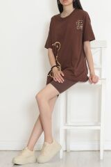 Baskılı Oversize Tişört Kahve - 16502.1567.