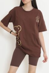 Baskılı Oversize Tişört Kahve - 16502.1567.