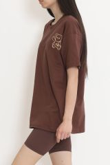 Baskılı Oversize Tişört Kahve - 16502.1567.