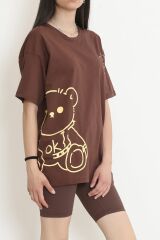 Baskılı Oversize Tişört Kahve - 16502.1567.
