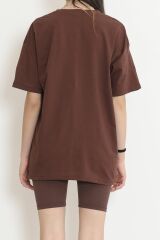 Baskılı Oversize Tişört Kahve - 16502.1567.