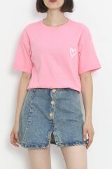 Baskılı Oversize Tişört Şekerpembe - 16515.1567.