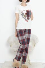 Desenli Pijama Takımı Beyazkahve - 18735.1567.