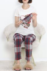 Desenli Pijama Takımı Beyazkahve - 18735.1567.