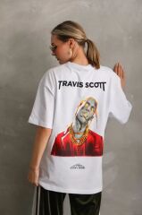Unisex Baskılı Oversize T-Shirt - Beyaz