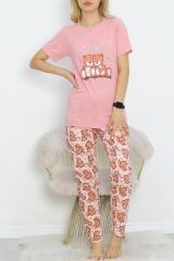 Desenli Pijama Takımı Pudrakahve - 18735.1567.