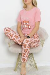 Desenli Pijama Takımı Pudrakahve - 18735.1567.