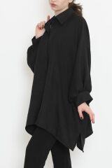 Oversize Keten Gömlek Siyah - 1185.1289.