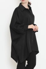 Oversize Keten Gömlek Siyah - 1185.1289.