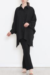 Oversize Keten Gömlek Siyah - 1185.1289.