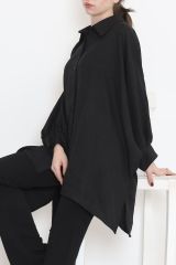 Oversize Keten Gömlek Siyah - 1185.1289.