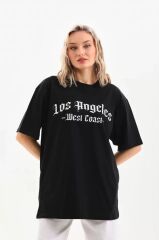 Unisex Baskılı Oversize T-Shirt - Siyah