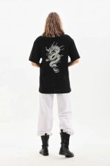 Unisex Baskılı Oversize T-Shirt - Siyah