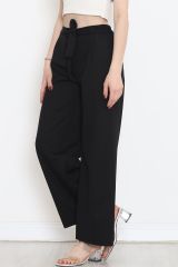 Krep Kemerli Bol Paça Pantolon Siyah - 152427.1778.